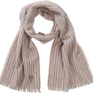 NWT Frye Herringbone Stripe Wool Cashmere Scarf Navy Blue Multi Brown